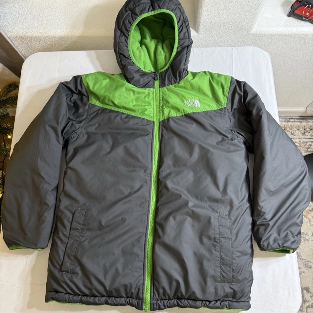 The North Face Kids Lime Green and Charcoal Puffer Jacket